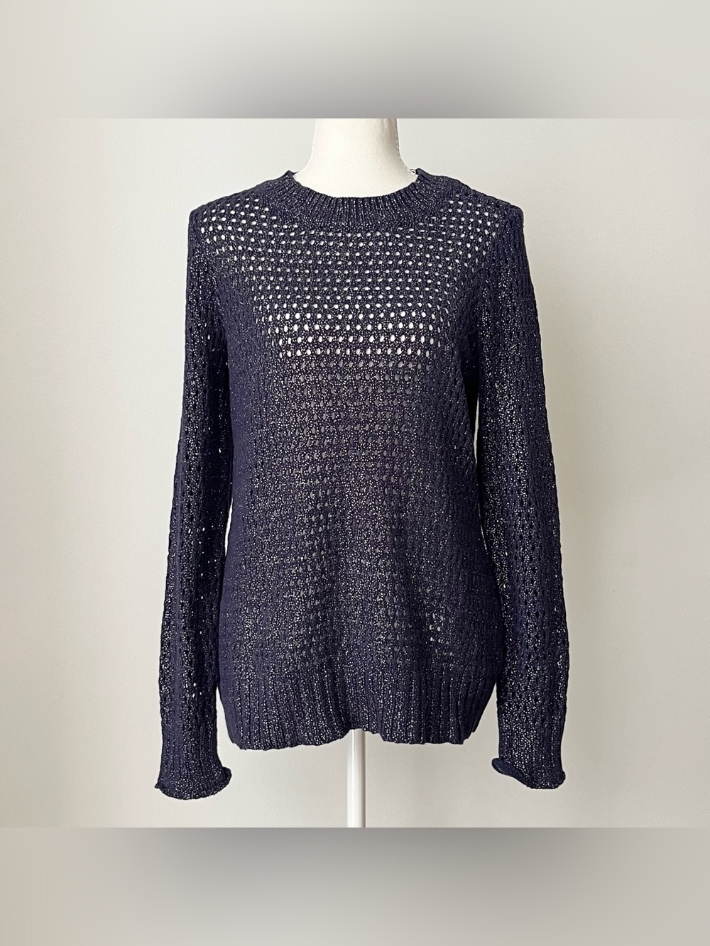 Narciso Rodriguez x Design Nation Women's Crochet Sweater Blue Silver Size M